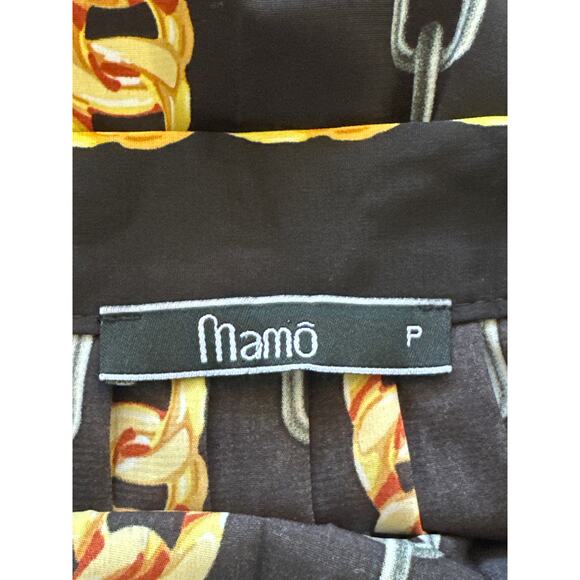 VTG Mamo Midi Pleated Skirt S Black Gold Silver Chain Baroque Print Luxury Glam - Picture 9 of 12